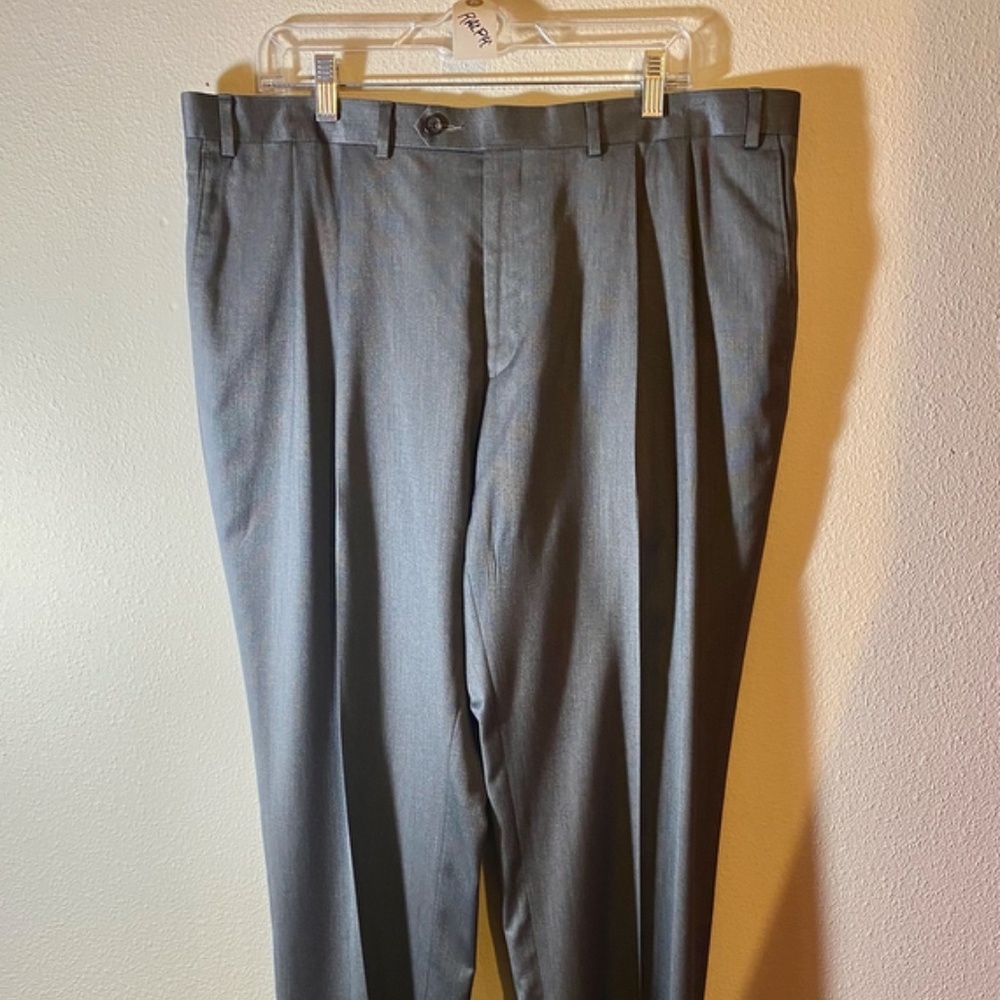 RALPH LAUREN MENS POLY BLEND PLEATED DRESS PANT SZ 40 X 30 CUFFS STEEL-GREY DOTS